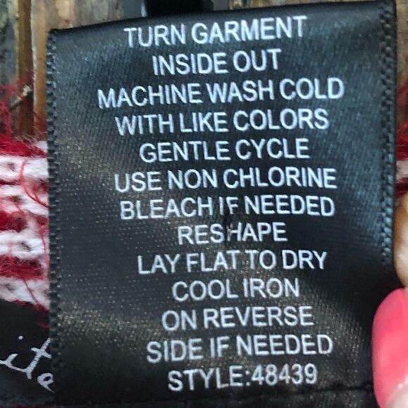 Cardigan Sz M Red Open Knit Wide Warm Work Casual Collar Striped - Picture 6 of 8